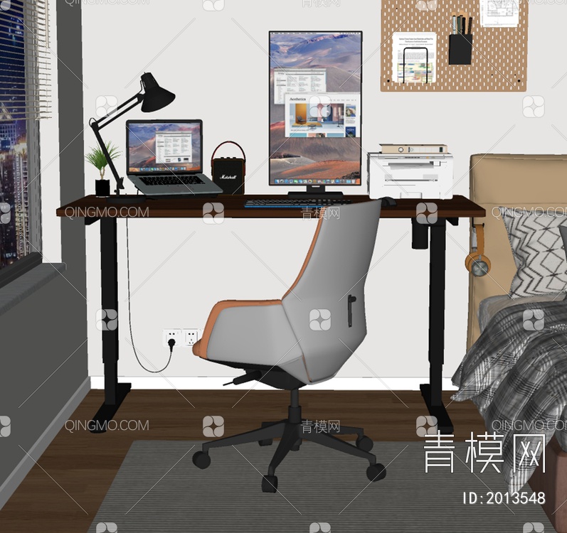 书桌椅组合SU模型下载【ID:2013548】
