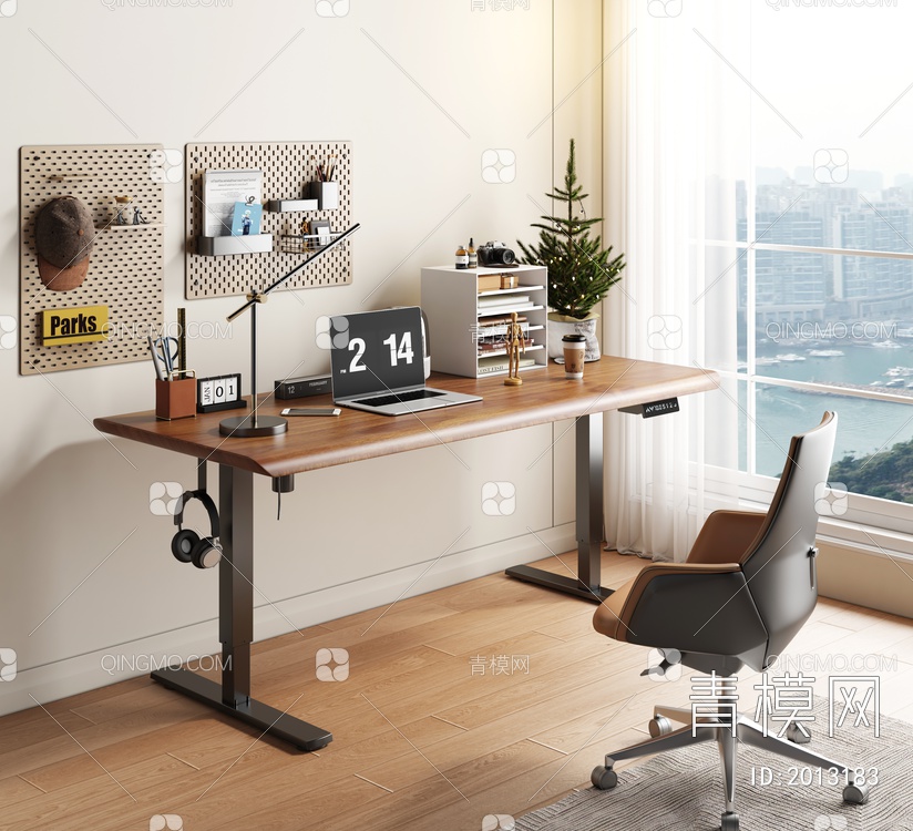 升降电脑桌书桌 办公椅组合3D模型下载【ID:2013183】
