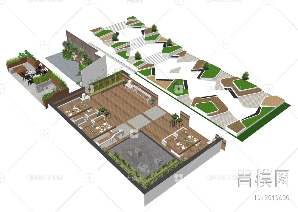露台绿植花园 阳台天台景观SU模型下载【ID:2013600】