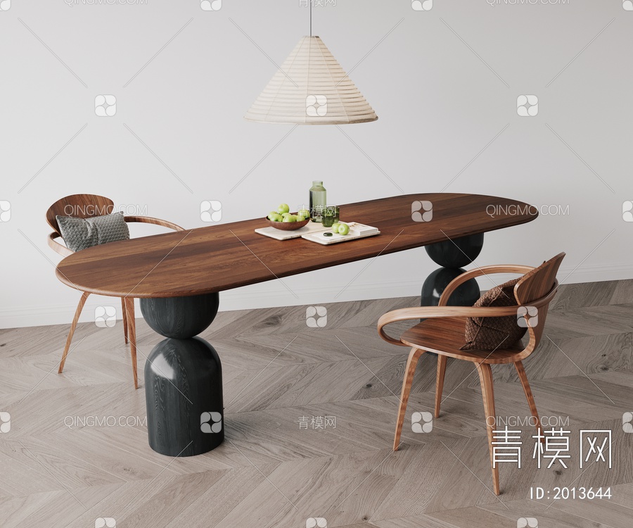 实木 几何 餐桌椅3D模型下载【ID:2013644】