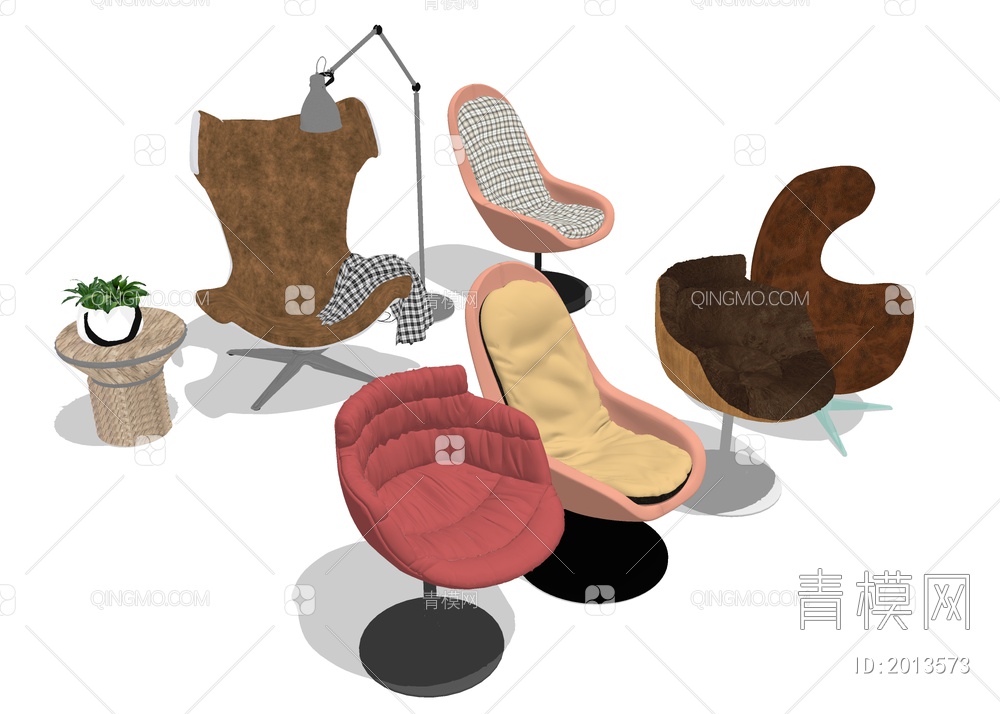 阳台皮质躺椅 单人沙发座椅SU模型下载【ID:2013573】