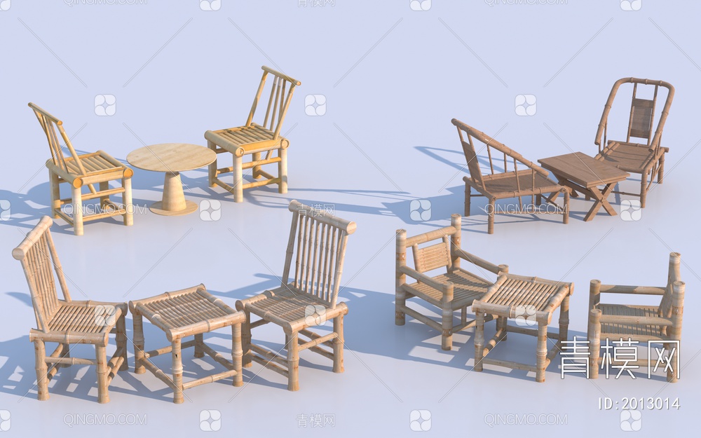 休闲桌椅组合 竹编桌椅3D模型下载【ID:2013014】