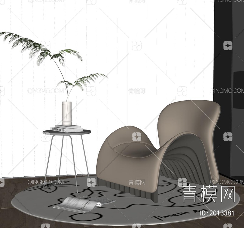 奶油单椅SU模型下载【ID:2013381】
