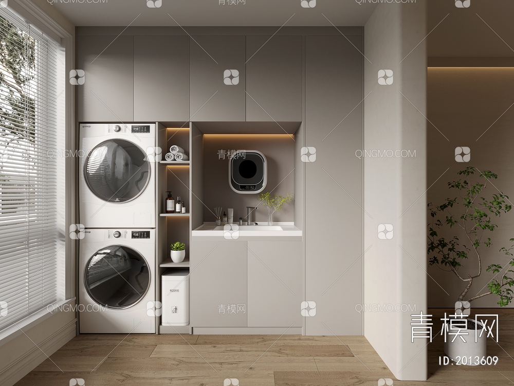 阳台洗衣机柜3D模型下载【ID:2013609】