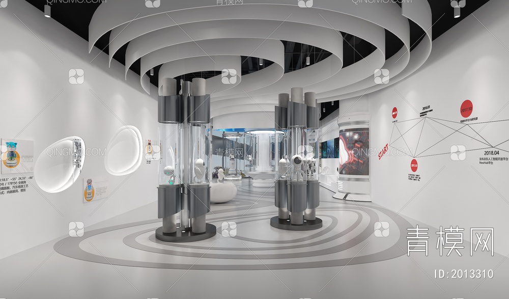 医疗科技展厅 互动触摸一体机 智能机器人 展示台 LED拼接屏3D模型下载【ID:2013310】