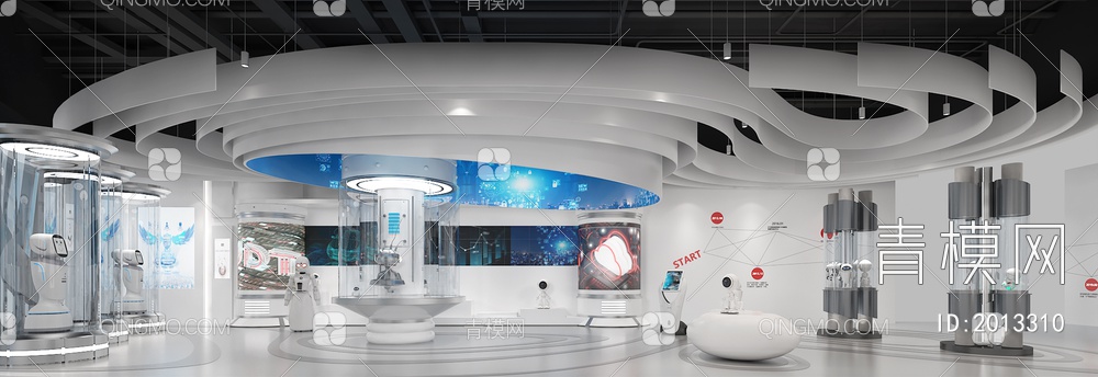 医疗科技展厅 互动触摸一体机 智能机器人 展示台 LED拼接屏3D模型下载【ID:2013310】