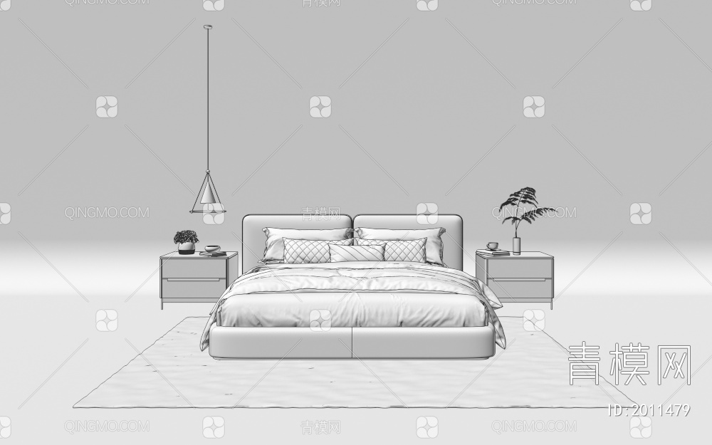 家居床 床 双人床3D模型下载【ID:2011479】
