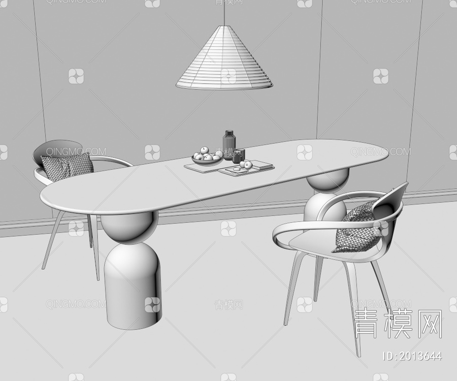 实木 几何 餐桌椅3D模型下载【ID:2013644】
