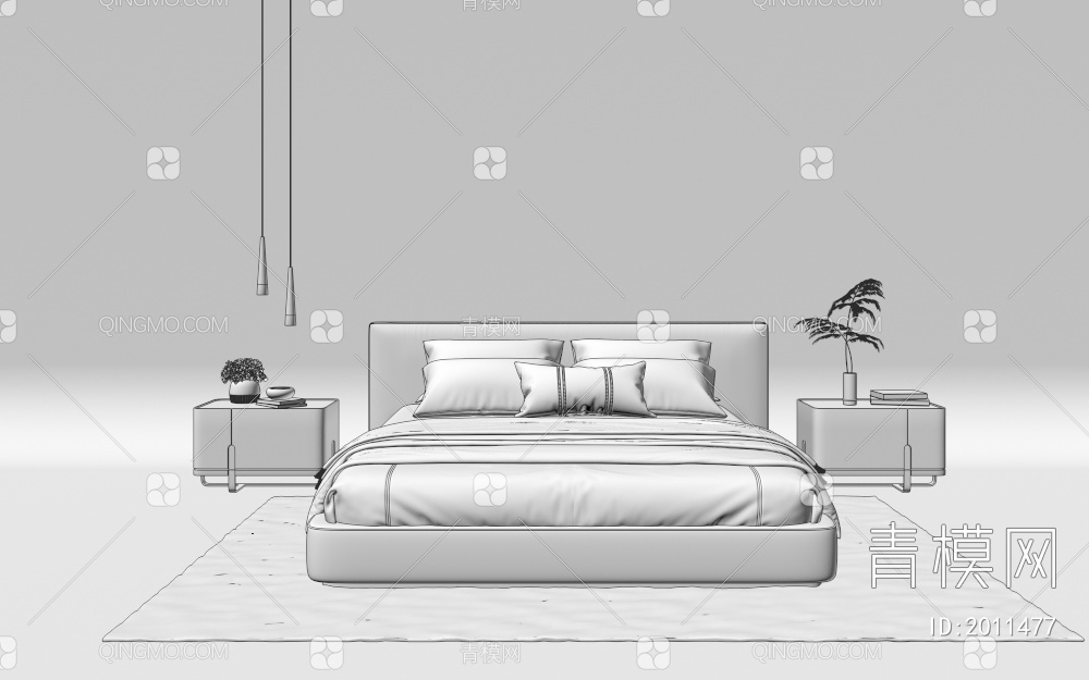 家居床 床 双人床3D模型下载【ID:2011477】