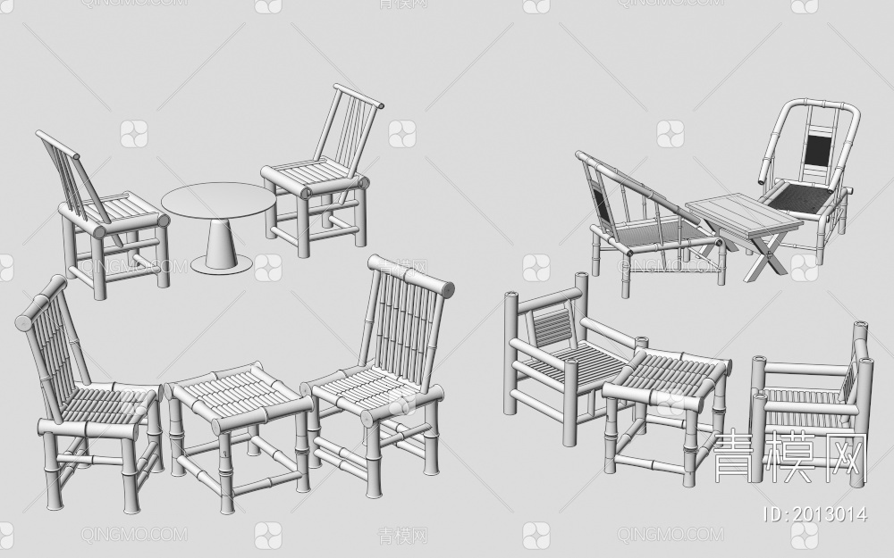 休闲桌椅组合 竹编桌椅3D模型下载【ID:2013014】