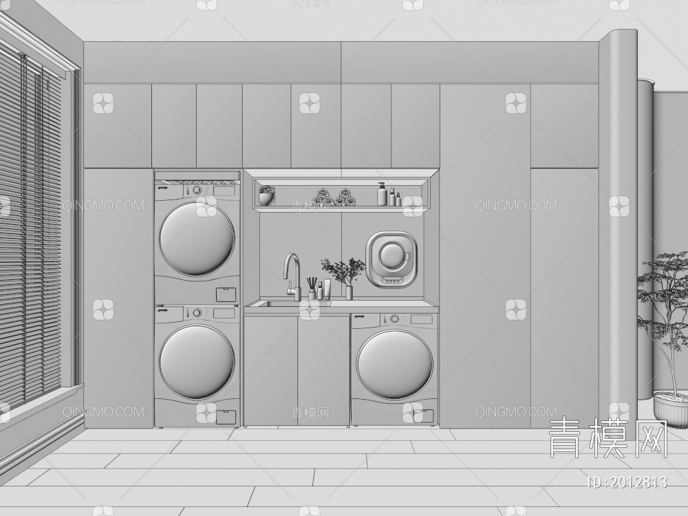 阳台洗衣机柜组合3D模型下载【ID:2012813】
