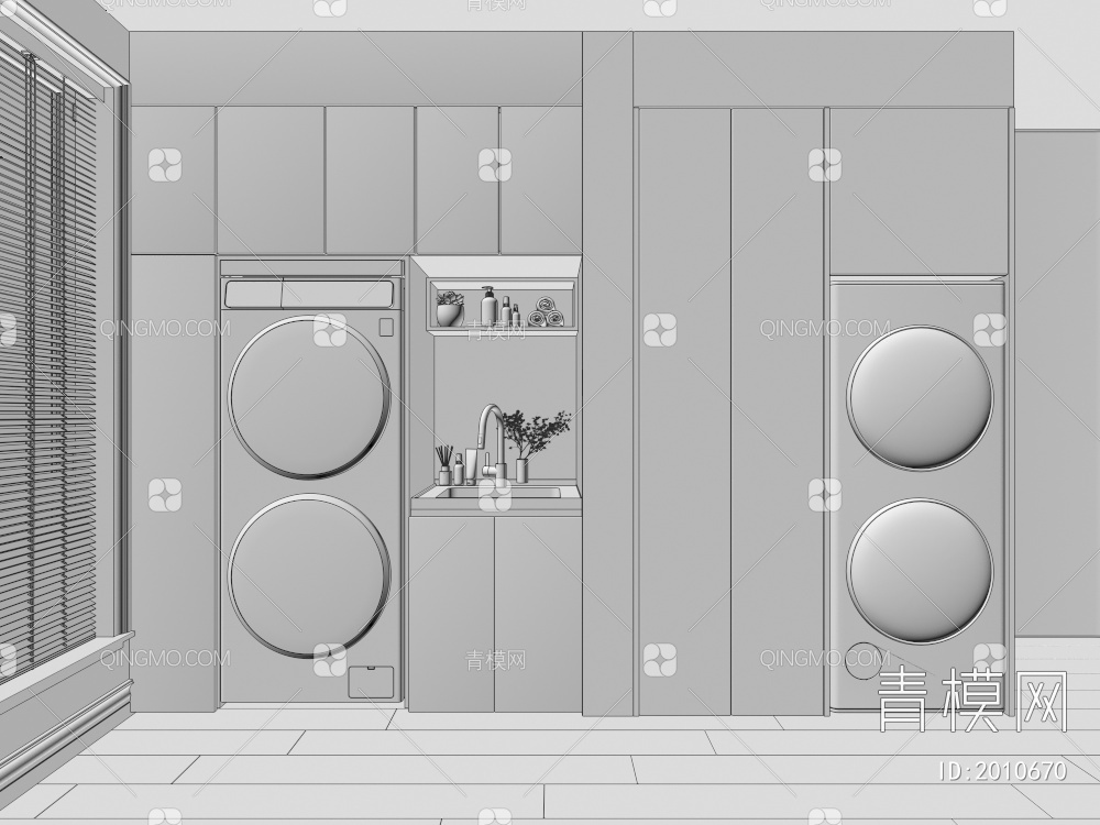 阳台洗衣机柜3D模型下载【ID:2010670】