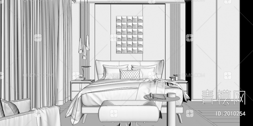 卧室，床，床头背景，衣柜3D模型下载【ID:2010254】