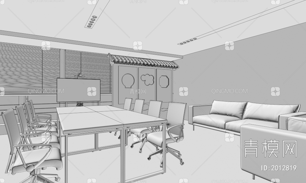 公司会议室 洽谈室 多人会议 办公椅 文化展示 沙发3D模型下载【ID:2012819】