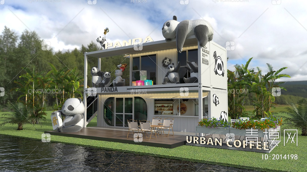 户外熊猫主题咖啡餐吧3D模型下载【ID:2014198】