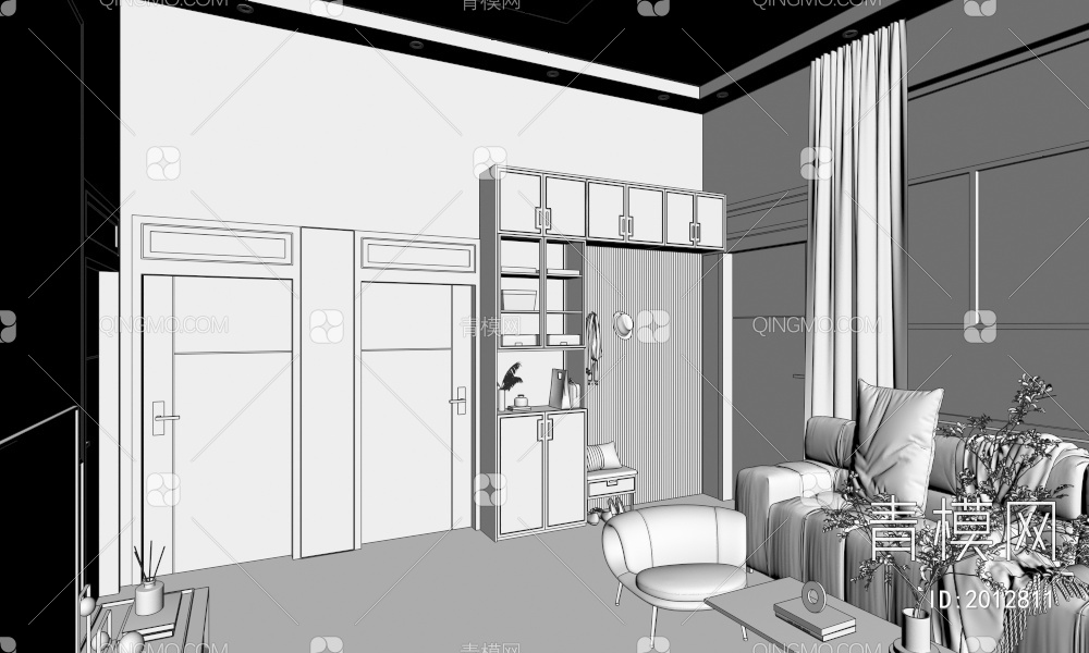 家居客厅 简易装置 沙发 电视 置物柜3D模型下载【ID:2012811】
