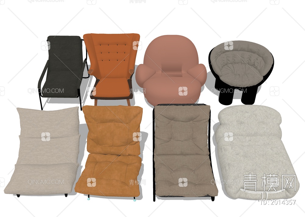 单人沙发躺椅 懒人沙发SU模型下载【ID:2014357】