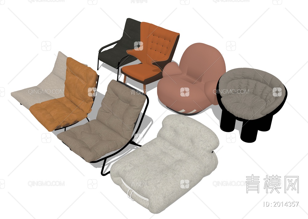 单人沙发躺椅 懒人沙发SU模型下载【ID:2014357】