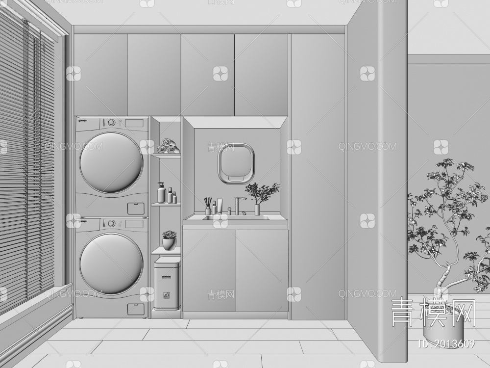 阳台洗衣机柜3D模型下载【ID:2013609】