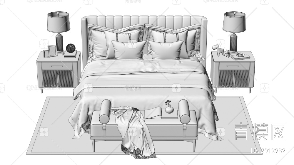 床和床头柜组合3D模型下载【ID:2012982】
