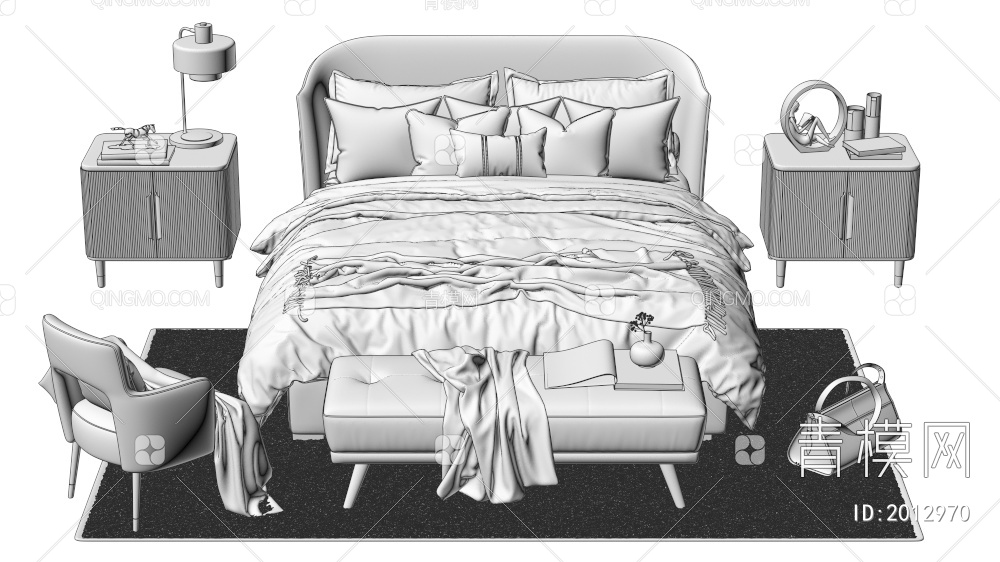 床和床头柜组合3D模型下载【ID:2012970】