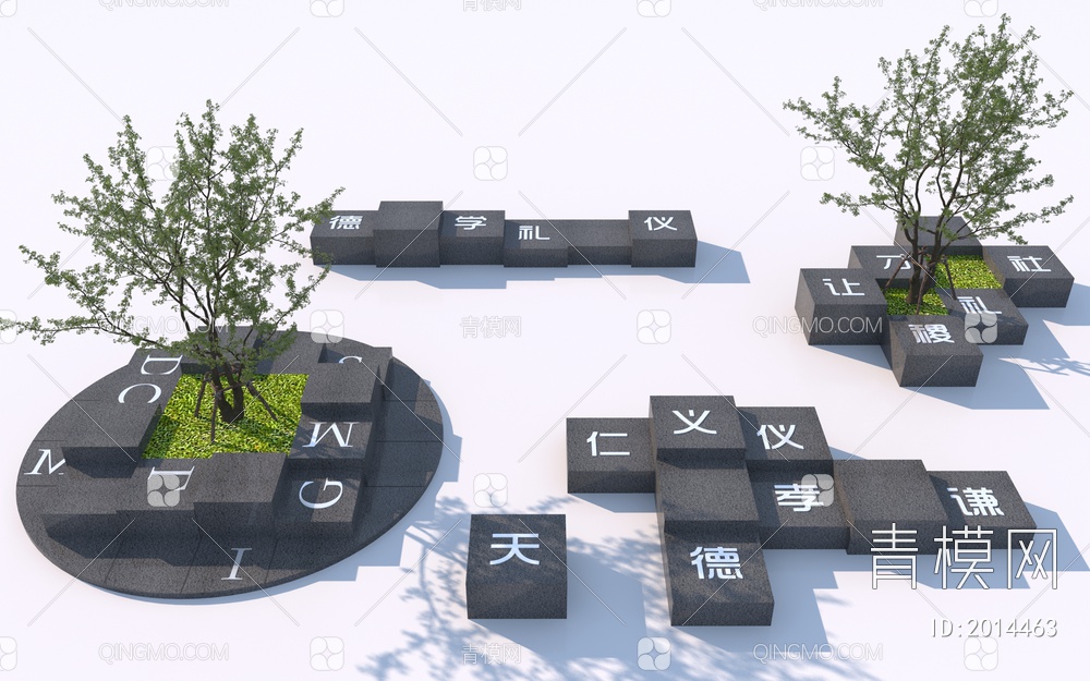 文化景观座椅_文化树池坐凳3D模型下载【ID:2014463】