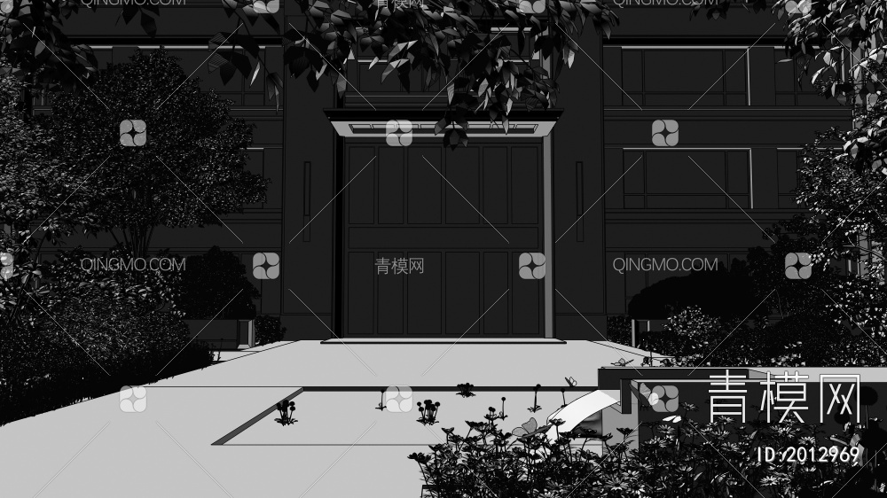 园区单元门入口，园区植物组团景观3D模型下载【ID:2012969】