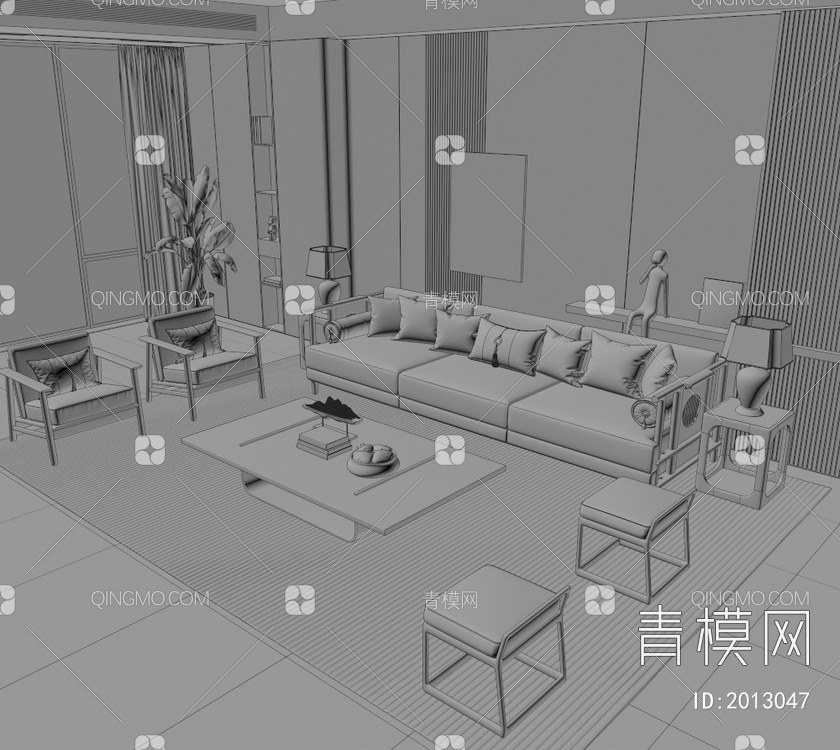 沙发茶几组合3D模型下载【ID:2013047】