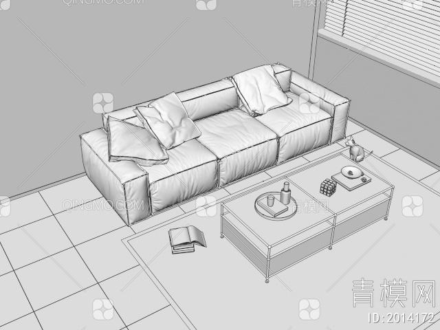 多人沙发 三人沙发 茶几3D模型下载【ID:2014172】