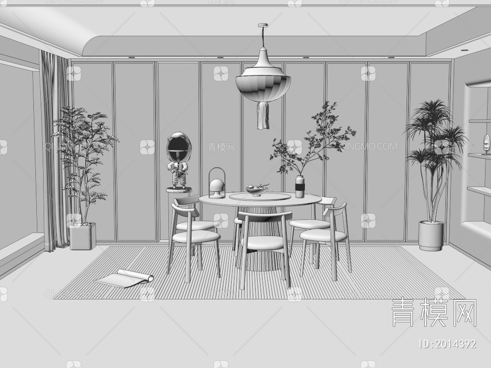 餐厅 圆形餐桌椅3D模型下载【ID:2014392】