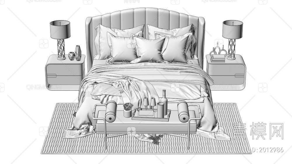 床和床头柜组合3D模型下载【ID:2012986】