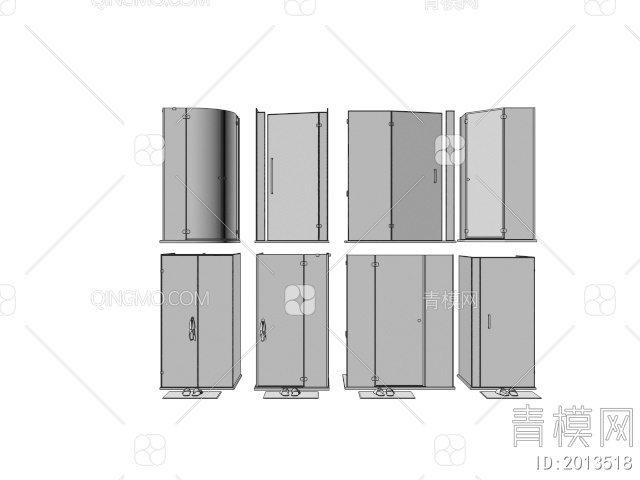 淋浴间 淋浴隔断 花洒 毛巾架3D模型下载【ID:2013518】