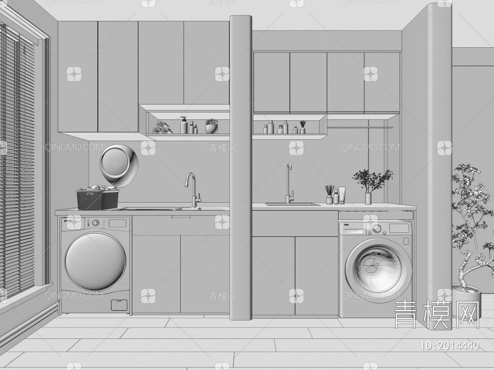 阳台洗衣机柜3D模型下载【ID:2014440】