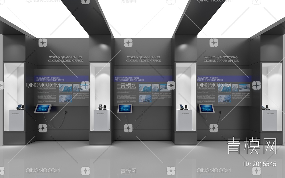科技展厅展示墙 互动触摸一体机 展示台3D模型下载【ID:2015545】