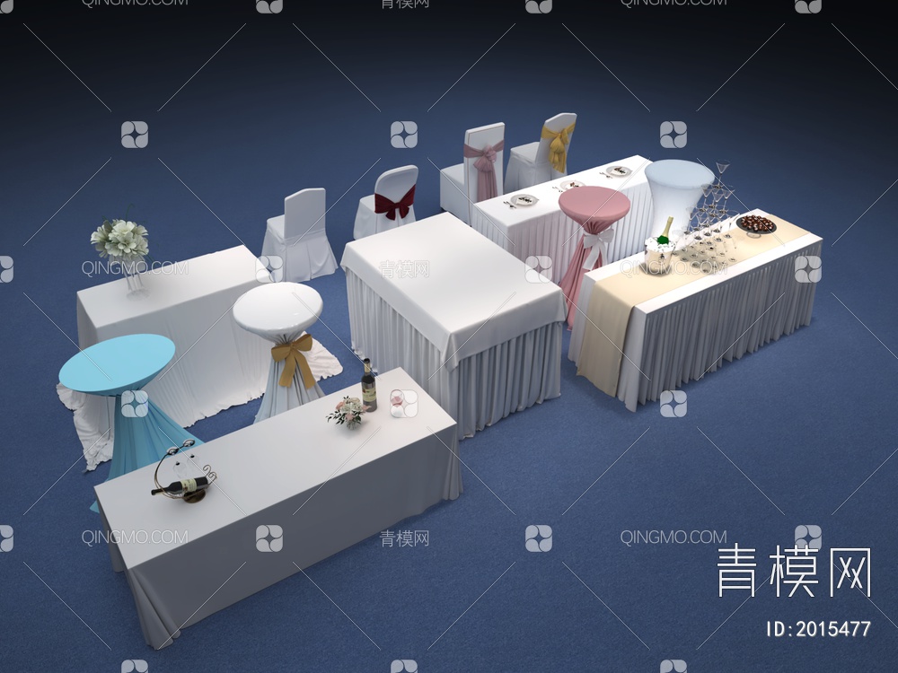 酒店宴会桌椅 宴会吧台3D模型下载【ID:2015477】