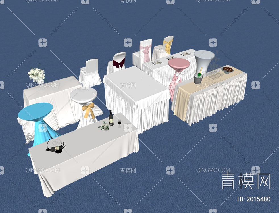 酒店宴会桌椅SU模型下载【ID:2015480】