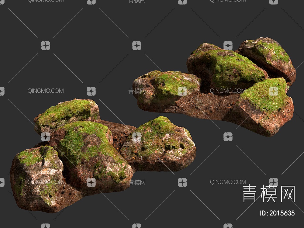 苔藓岩石 青苔石头3D模型下载【ID:2015635】