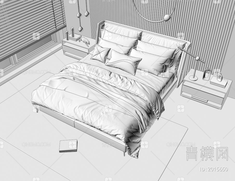 双人床3D模型下载【ID:2015650】