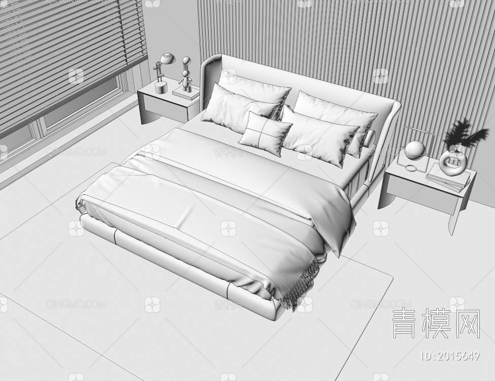 双人床3D模型下载【ID:2015649】
