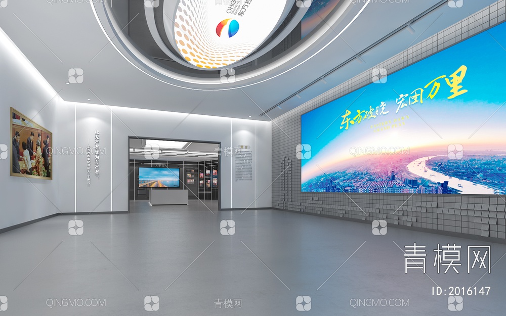 企业展厅序厅 LED拼接大屏 互动触控屏3D模型下载【ID:2016147】