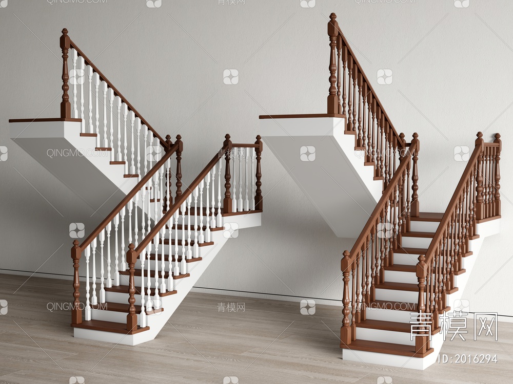 实木扶手楼梯 转角楼梯 楼梯护栏3D模型下载【ID:2016294】