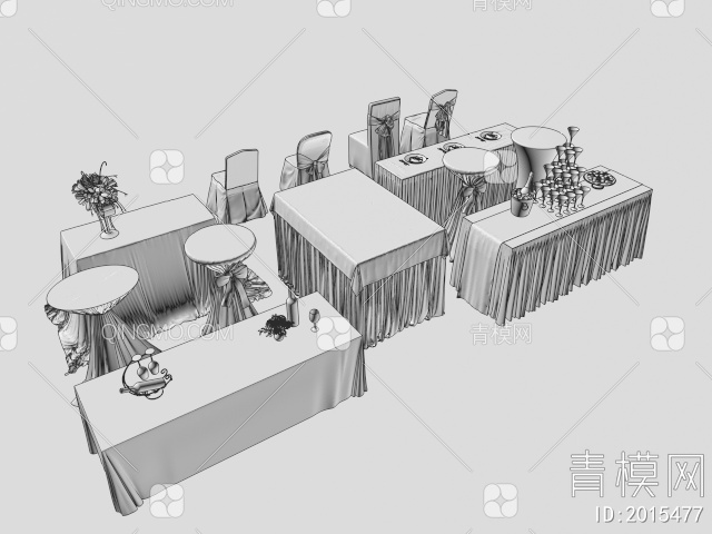 酒店宴会桌椅 宴会吧台3D模型下载【ID:2015477】