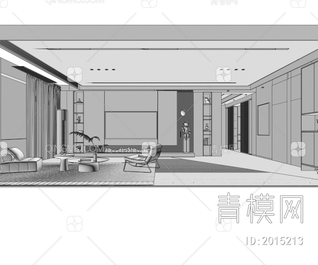 客厅，沙发，背景墙3D模型下载【ID:2015213】