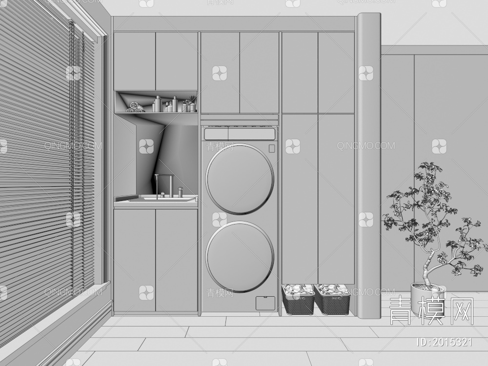 阳台洗衣机柜3D模型下载【ID:2015321】