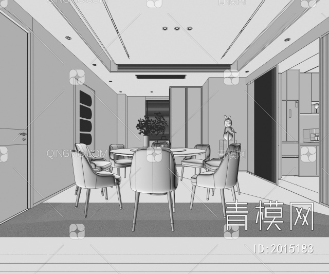 餐厅，酒柜，入户，餐桌，厨房3D模型下载【ID:2015183】