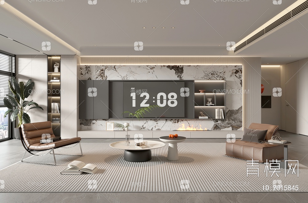 家居客厅 电视背景墙 客厅 茶几组合 沙发 电视柜 极简客厅3D模型下载【ID:2015845】