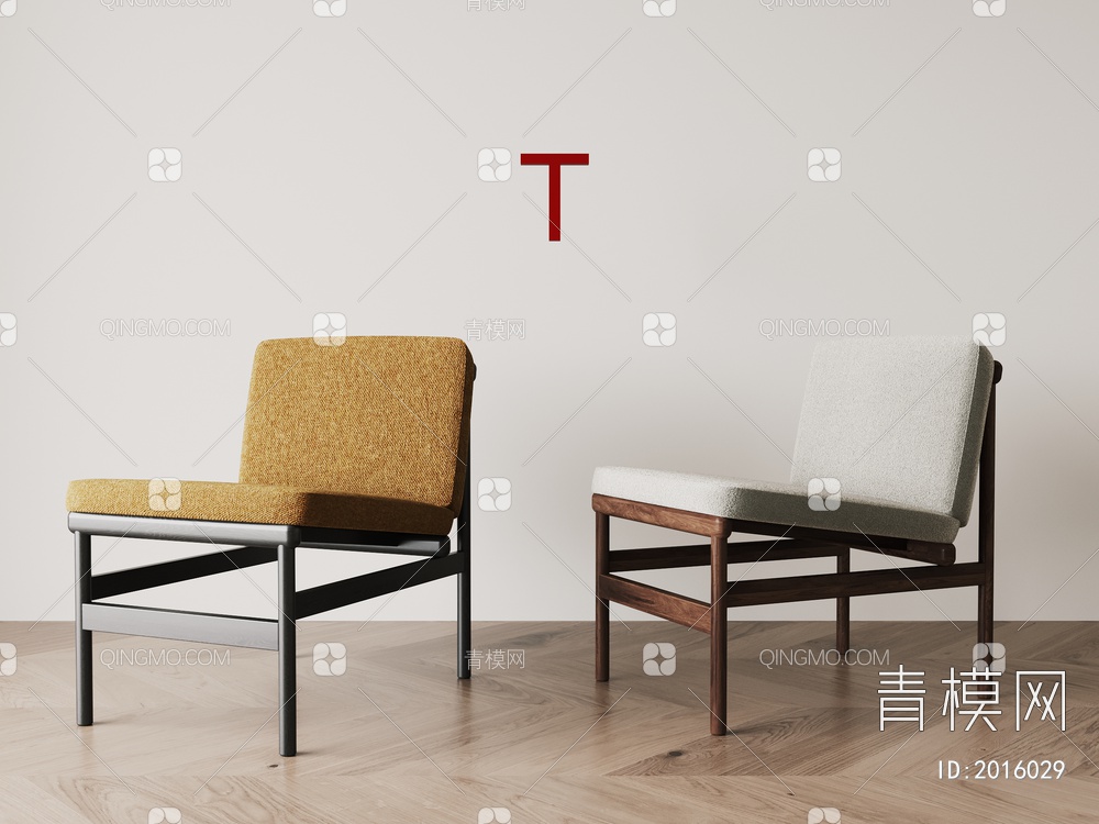 实木 布艺 单椅 餐椅3D模型下载【ID:2016029】