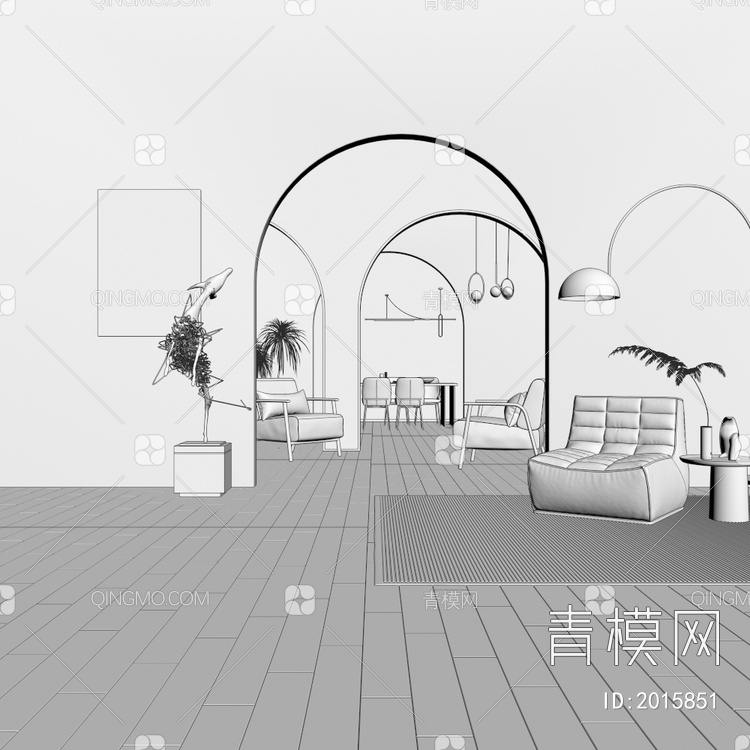 休闲沙发组合 沙发场景组合3D模型下载【ID:2015851】