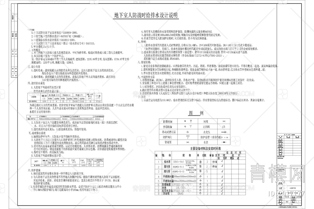 地下室人防工程水电风施工图【ID:2017177】