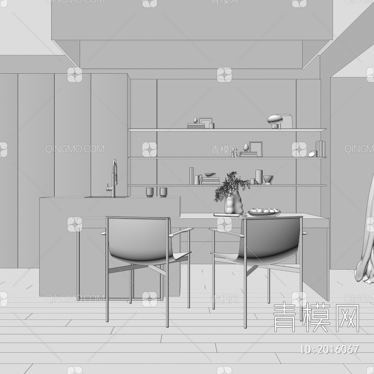 水吧 吧台 餐桌 餐边柜 隔板 餐厅3D模型下载【ID:2016067】